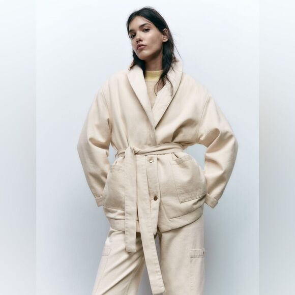 ZARA BELTED DENIM PUFFER JACKET - Picture 3 of 11